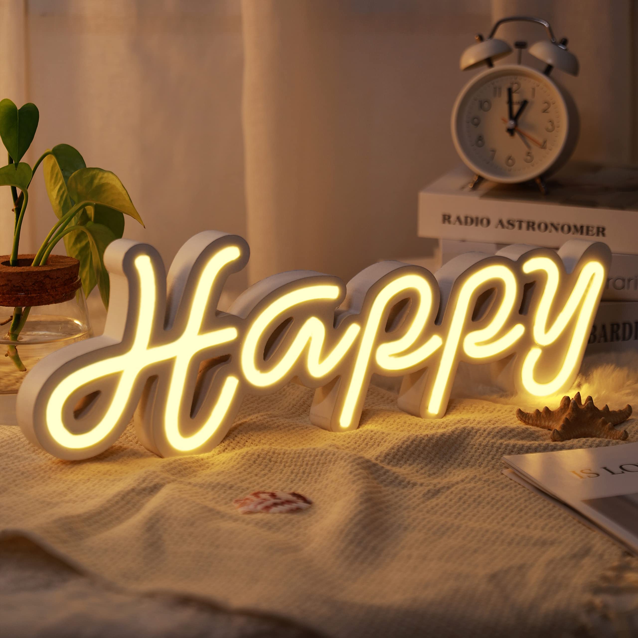 Aesto Neon Sign Light, Neon Light Sign with Battery Box for Table Decor, Home Decoration for Bedroom, Living Room, Party (01: Warm Yellow)