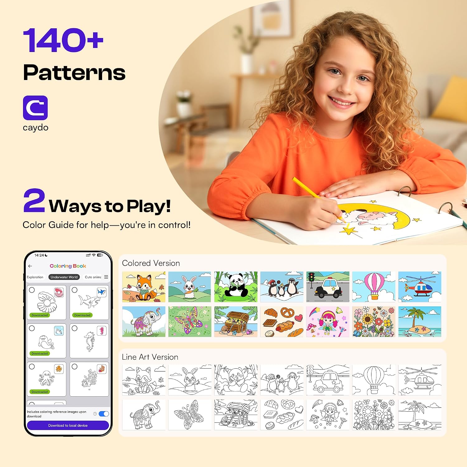 Caydo Scrapbook Paper Storage Organizer with Create Your Own Coloring Book for Kids with APP | 40 Sheets 160gsm Acid-Free Drawing Paper (Blank) for Gifts