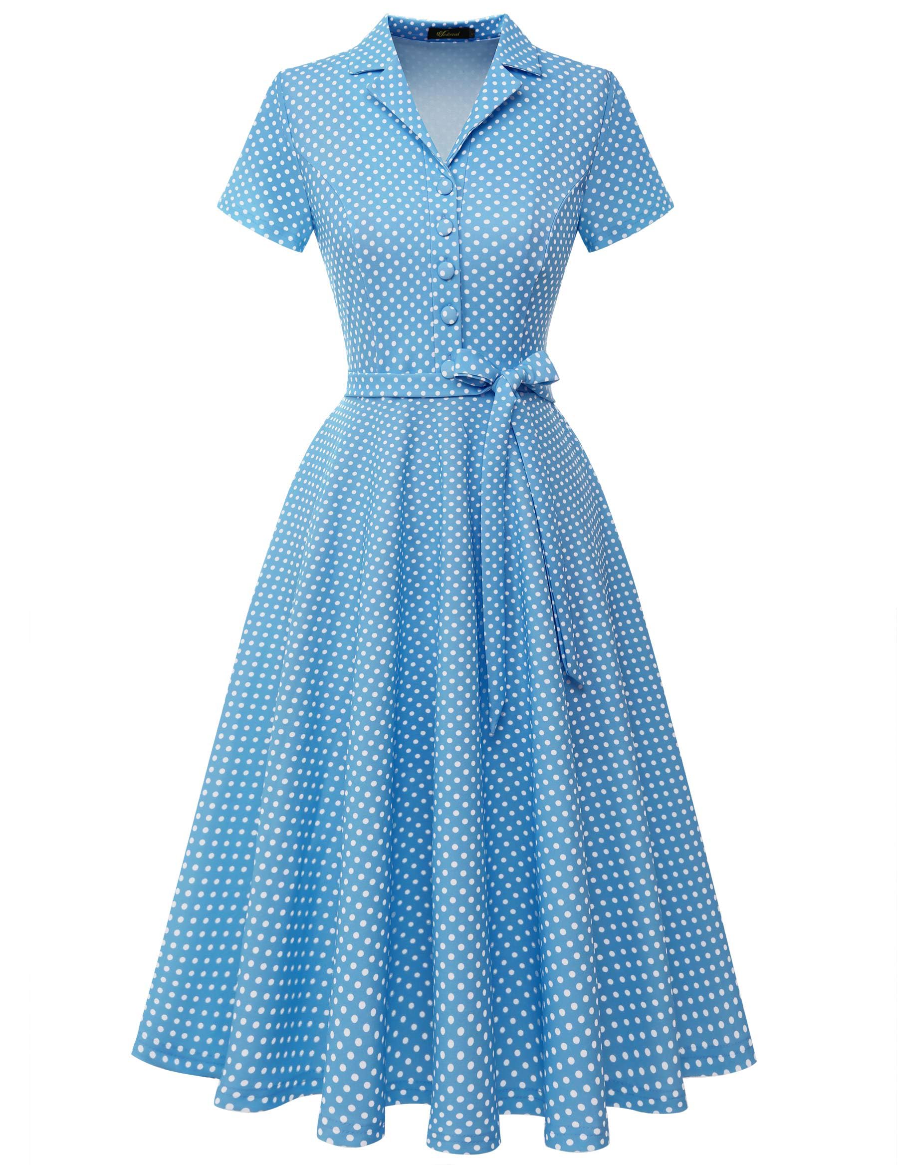 Wedtrend Vestido de té vintage para mujer, de manga corta, para cóctel, fiesta, trabajo, iglesia, vestido casual