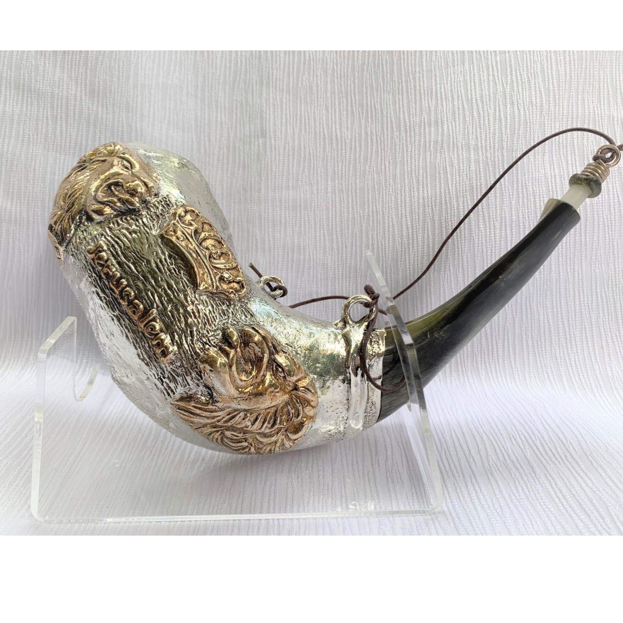 Wyprzedaż srebrny ram shofar 30 cm - 33 cm Mesjański lew Judy