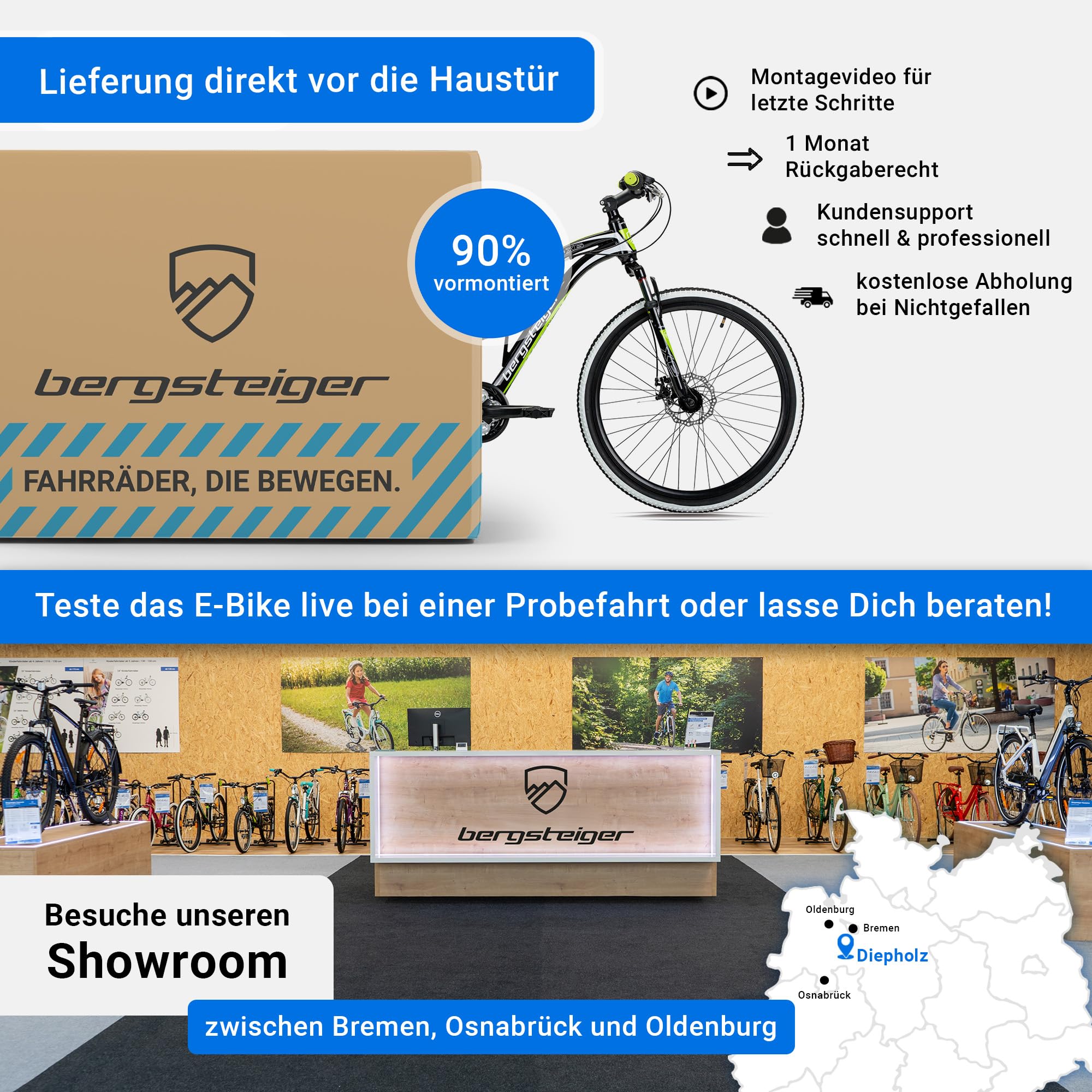 Bergsteiger Kodiak 24/26/29 Zoll Mountainbike Fully mit Vollfederung | Perfekt für den Weg zur Schule oder Arbeit ab 135 cm Größe. Mit 21 Gängen, Scheibenbremse und zu 90 Prozent vormontiert.