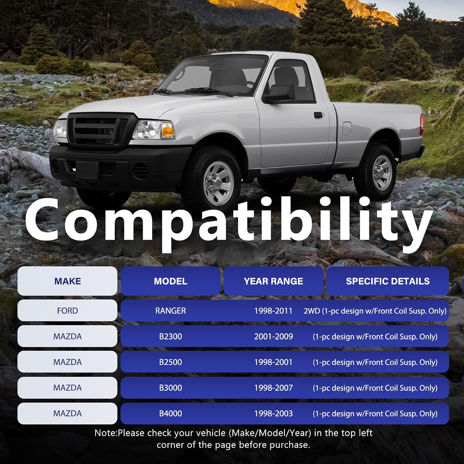 Front Upper Control Arms With Ball Joint (1-pc Design W/Front Coil Suspension) Sway Bar Link Suspension Kit Compatible With 1998-2011 Ford Ranger 2WD Mazda B2300 B2500 B3000 B4500