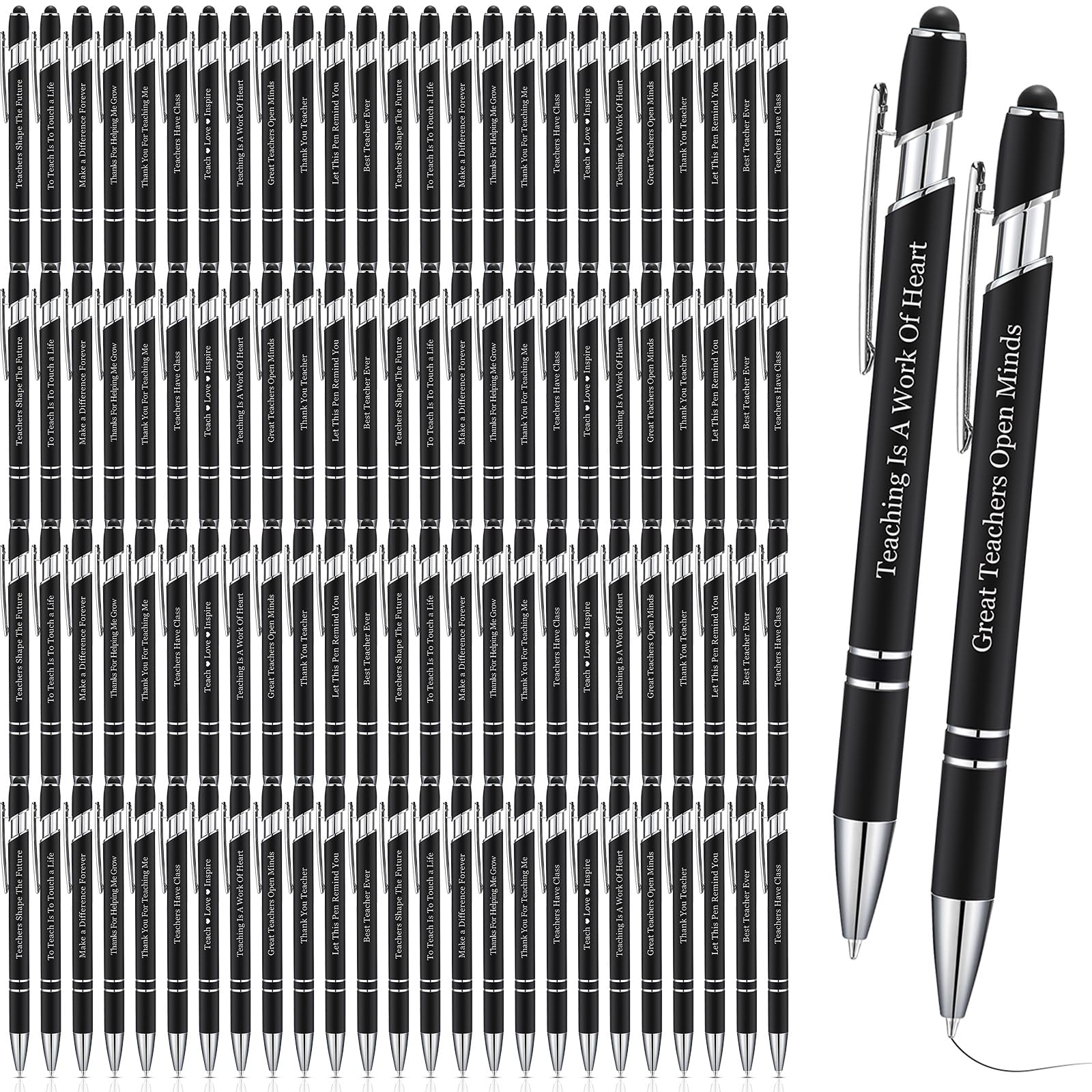 Outus 100 Pcs Teacher Appreciation Pens with Stylus Tip, Inspirational Metal Black Ink Screen Touch Ballpoint Pens, Appreciation Gifts for Teacher, 12 Styles (Black)