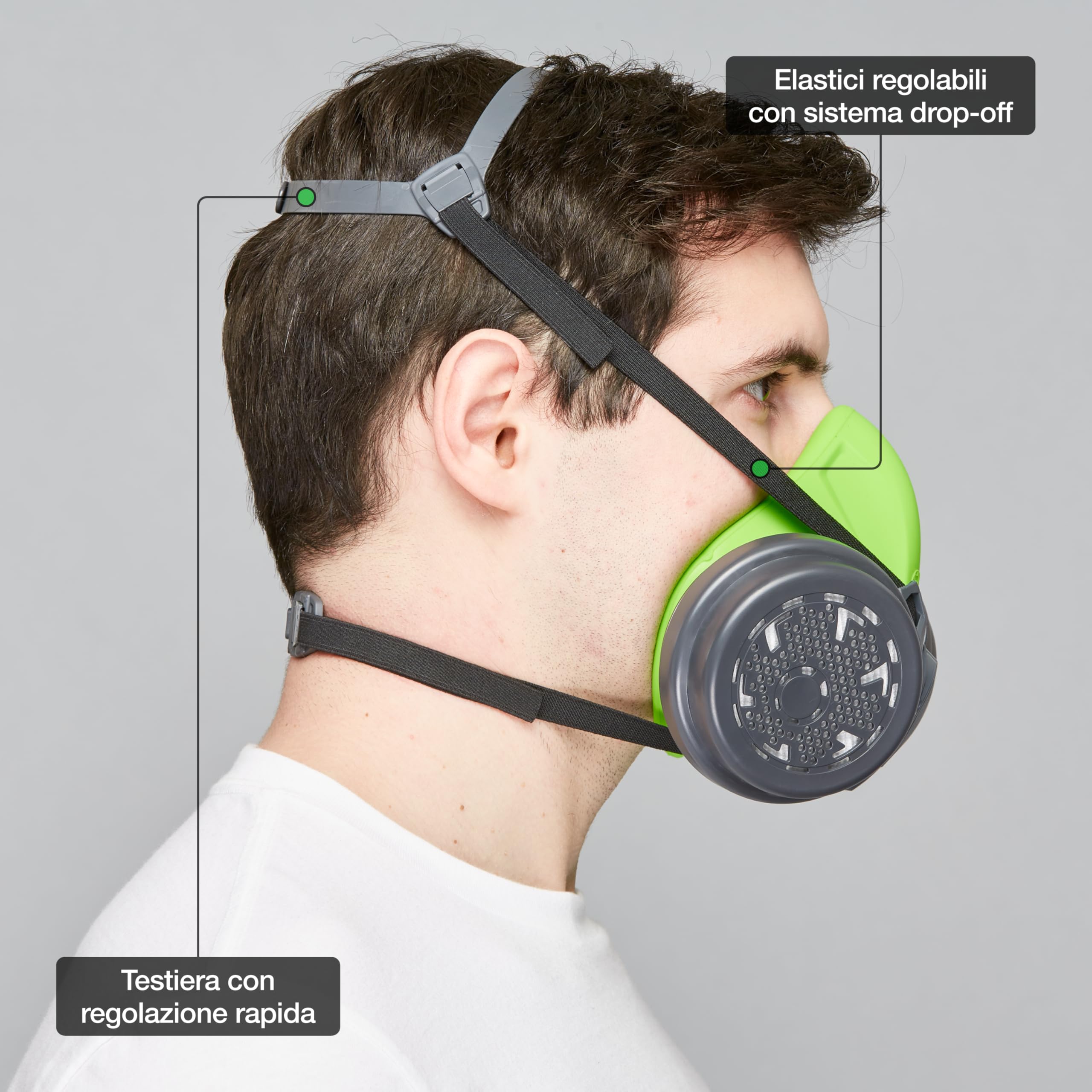 BLS 4600next A2P3 R D Semimaschera Protettiva in Silicone e 2 Filtri Sostituibili 221 A2P3 con Attacco a Baionetta b-lock. Per Gas/Vapori, Polveri, Verniciatura, Stuccatura e Solventi