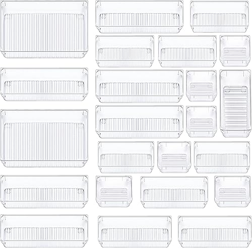 CHEFSTORY Juego de 23 organizadores de cajones transparentes 4 tamaños organizadores de cajones de tocador de plástico y contenedores de