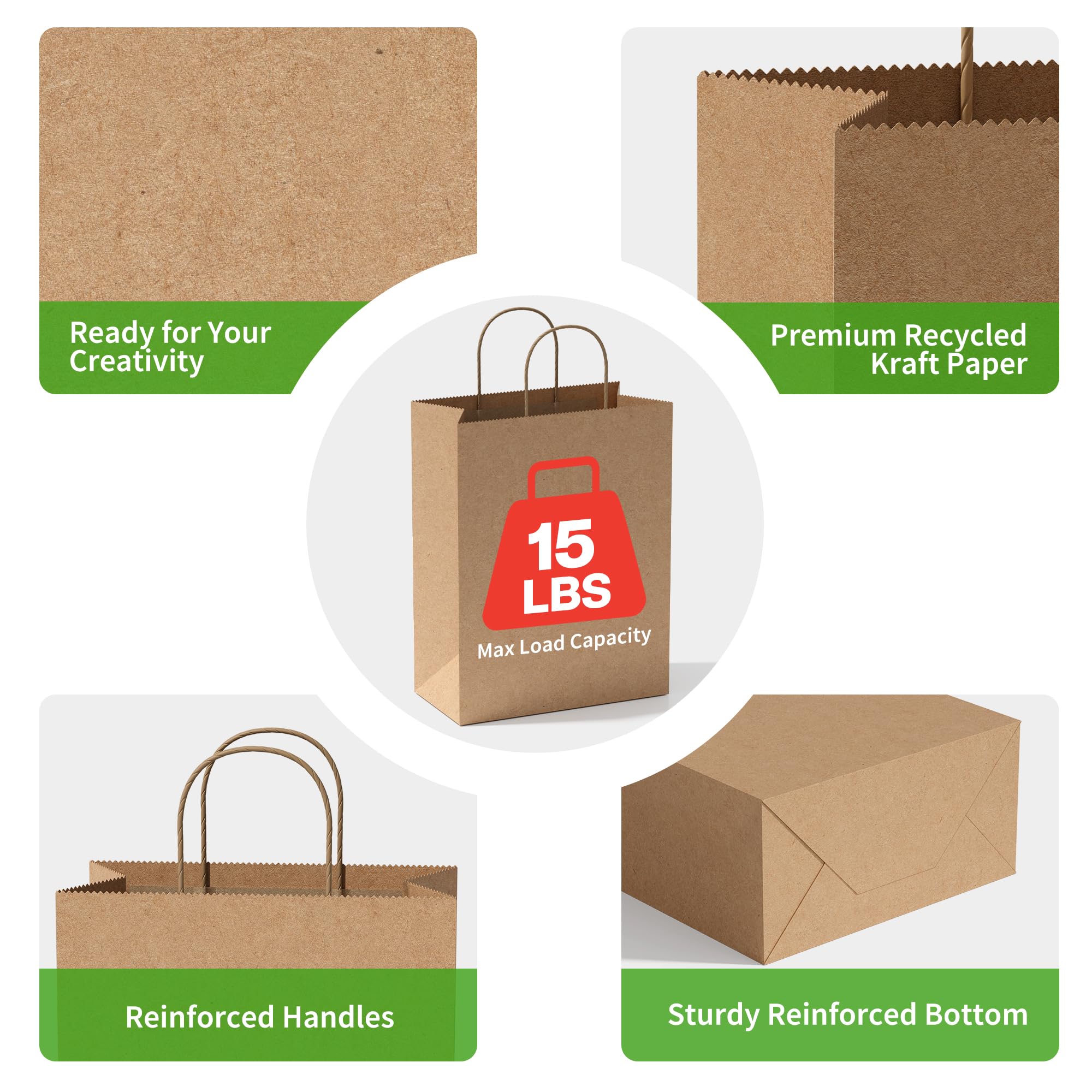 Simple Deluxe Confezione da 50 sacchetti di carta kraft con manici (25,4 x 12,4 x 33,3 cm), realizzati negli Stati Uniti da 90 g/m², 100% carta riciclata per vendita al dettaglio, negozi e confezioni
