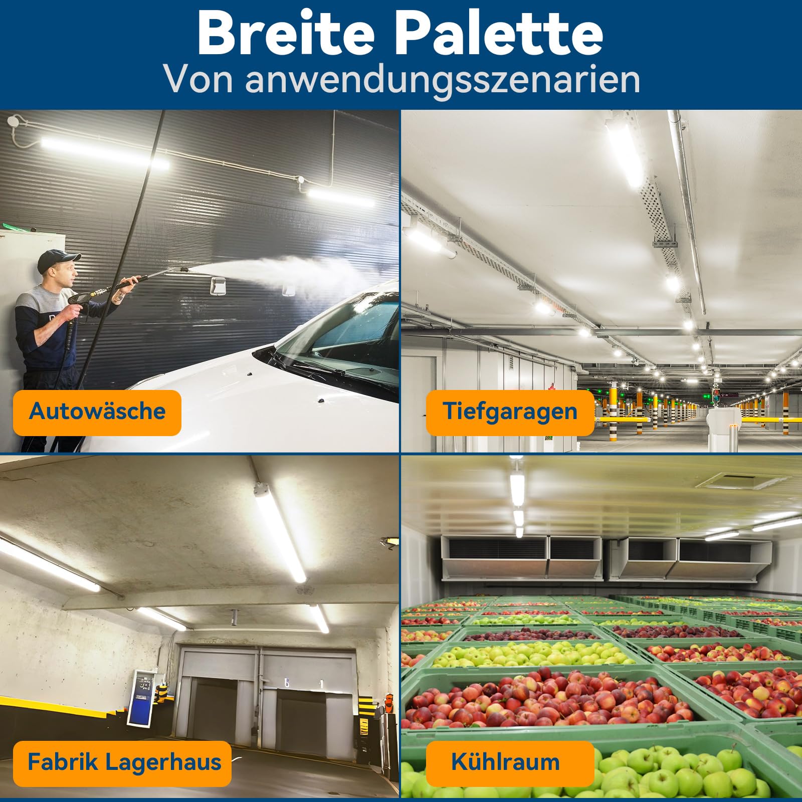 JESLED LED Feuchtraumleuchte 120cm IP65 30W 5200 Lumen Verknüpfbar Kellerleuchte 4000K