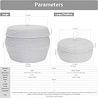 Vista 7 de Sea Team Cesta de almacenamiento redonda de cuerda de algodón con tapa, cesta de almacenamiento tejida con pompones de arcoíris coloridos, maceta
