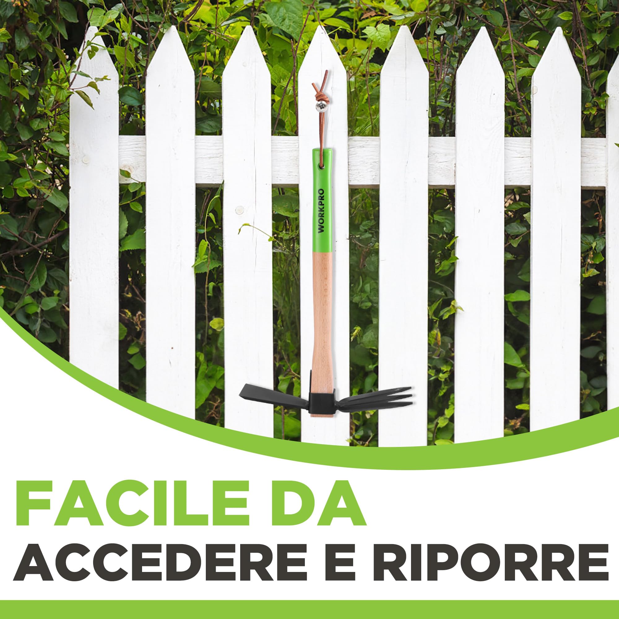 WORKPRO Zappa e Coltivatore 2-in-1 – Rastrello da Giardino con Manico in Legno da 36 cm, Lama Affilata e Denti a 3 Artigli, Attrezzo Pesante per Scavare, Smuovere il Terreno, Sarchiare e Coltivare