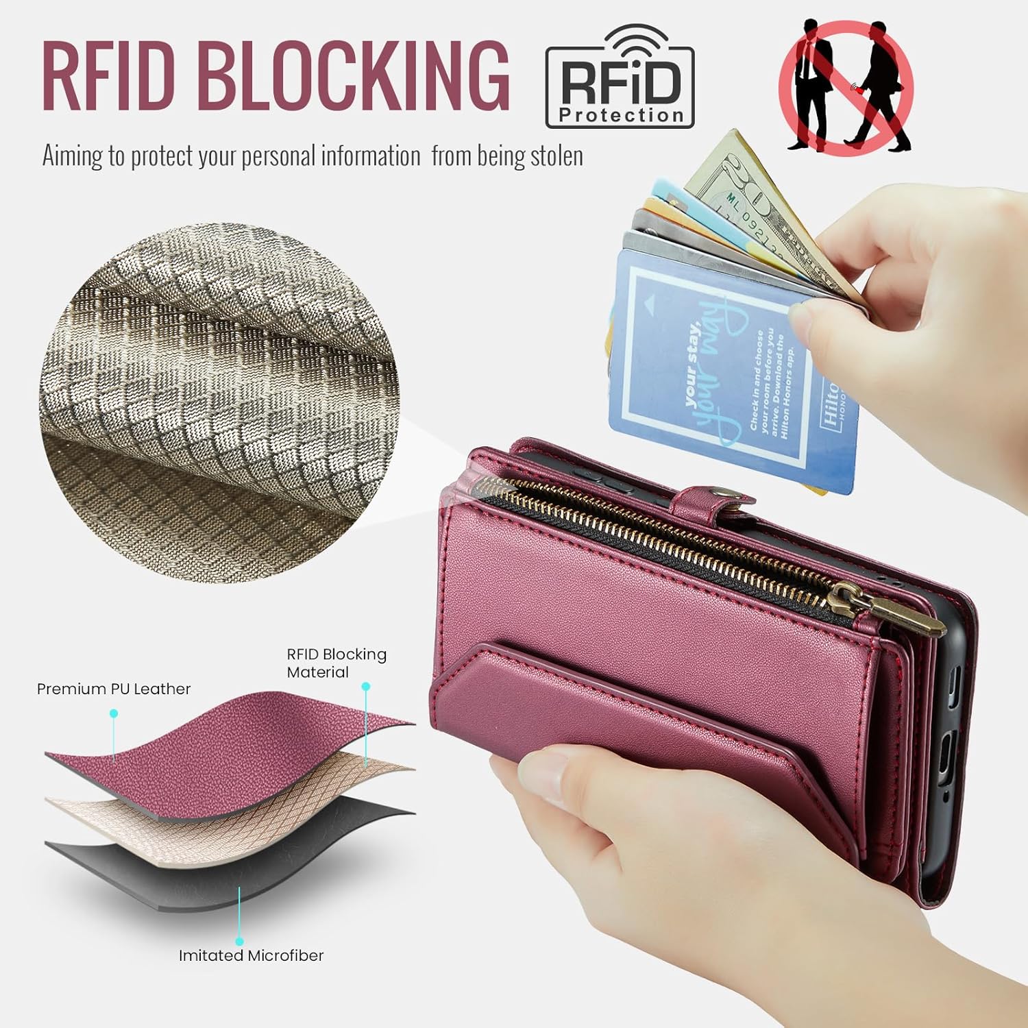Asuwish Phone Case for Samsung Galaxy A17 5G Zipper Wallet Cover with Tempered Glass Screen Protector and Leather Flip RFID Blocking Credit Cash Card Holder Stand Cell A 17 17A 4G Women Girls Wine Red