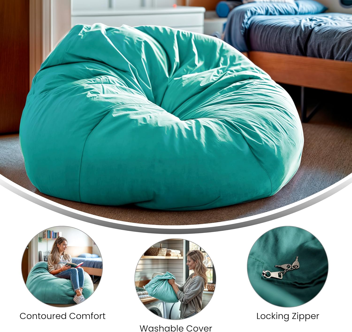 Flash Furniture Duncan Oversized Bean Bag Chair for Kids and Adults, Foam-Filled Beanbag Chair with Machine Washable Cover, Mint Green : Home & Kitchen