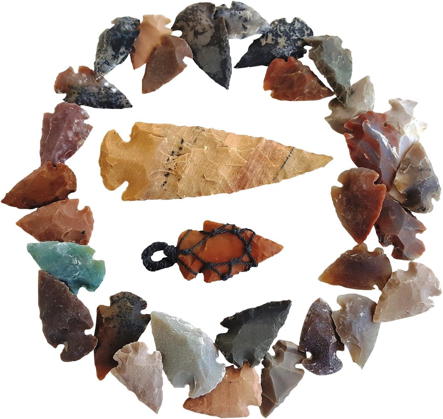 Premium Arrowhead Lot, 32 pcs Indian Agate Stone Arrowhead Set by Ashkii