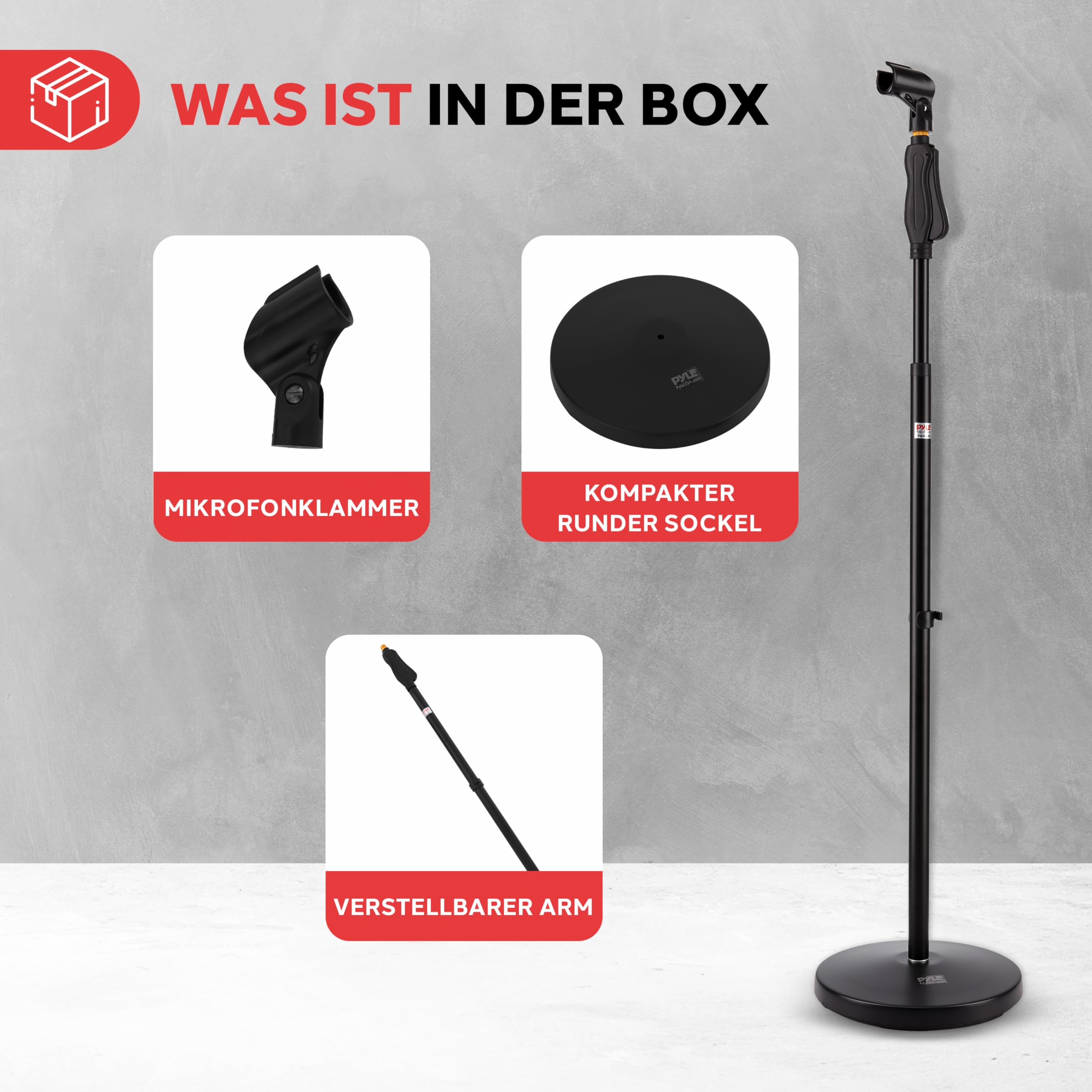 Pyle Mikrofonständer – Höhenverstellbares Mikrofonstativ 70–146 cm mit runder Standbasis – Stabil & kompakt für Bühne, Schule & Studio – Ideal für Kinder, Karaoke, Sprachaufnahme & Auftritt