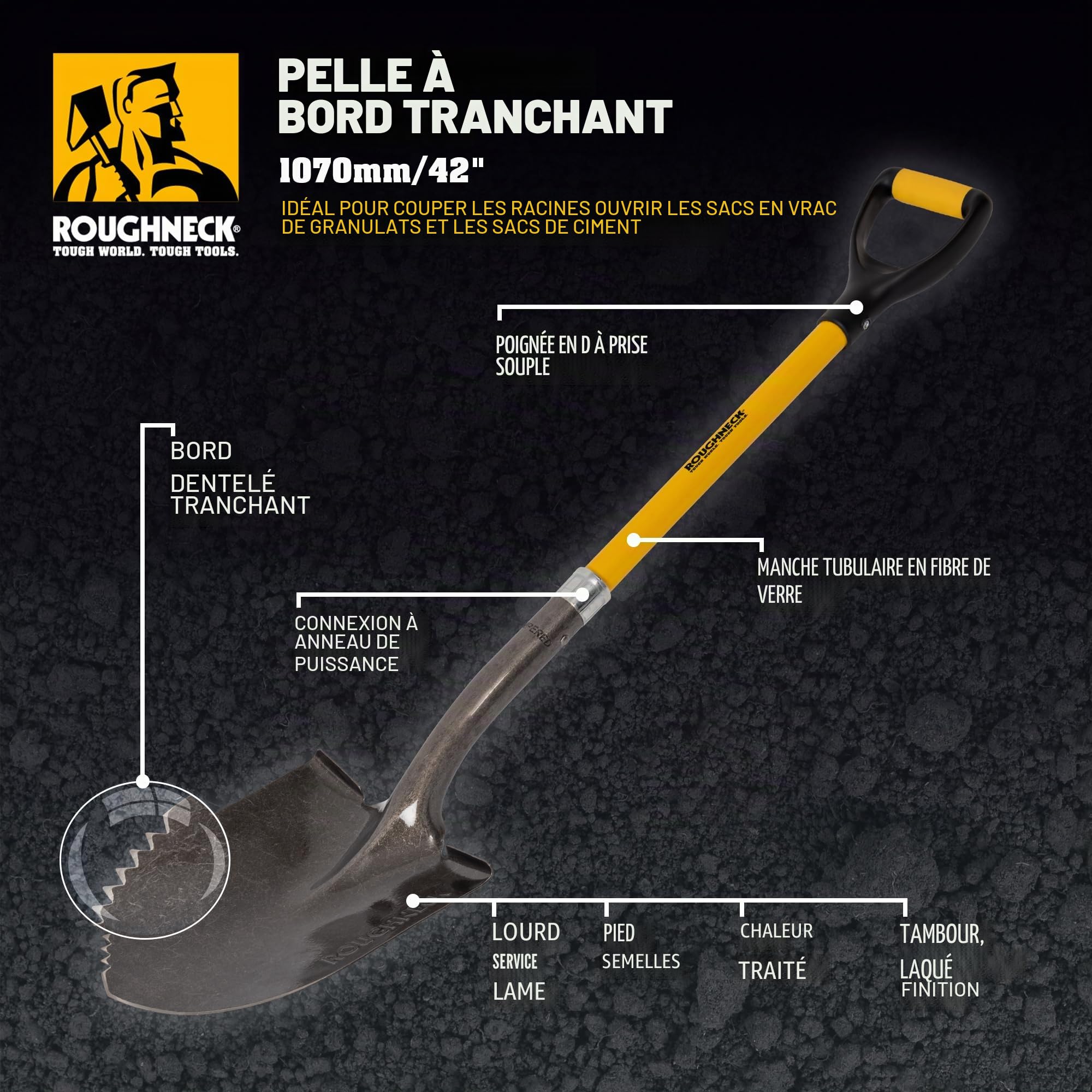 Olympia Pelle à manche long Roughneck Rou68044 - Bord dentelé pointu - Ronde - Noir/jaune