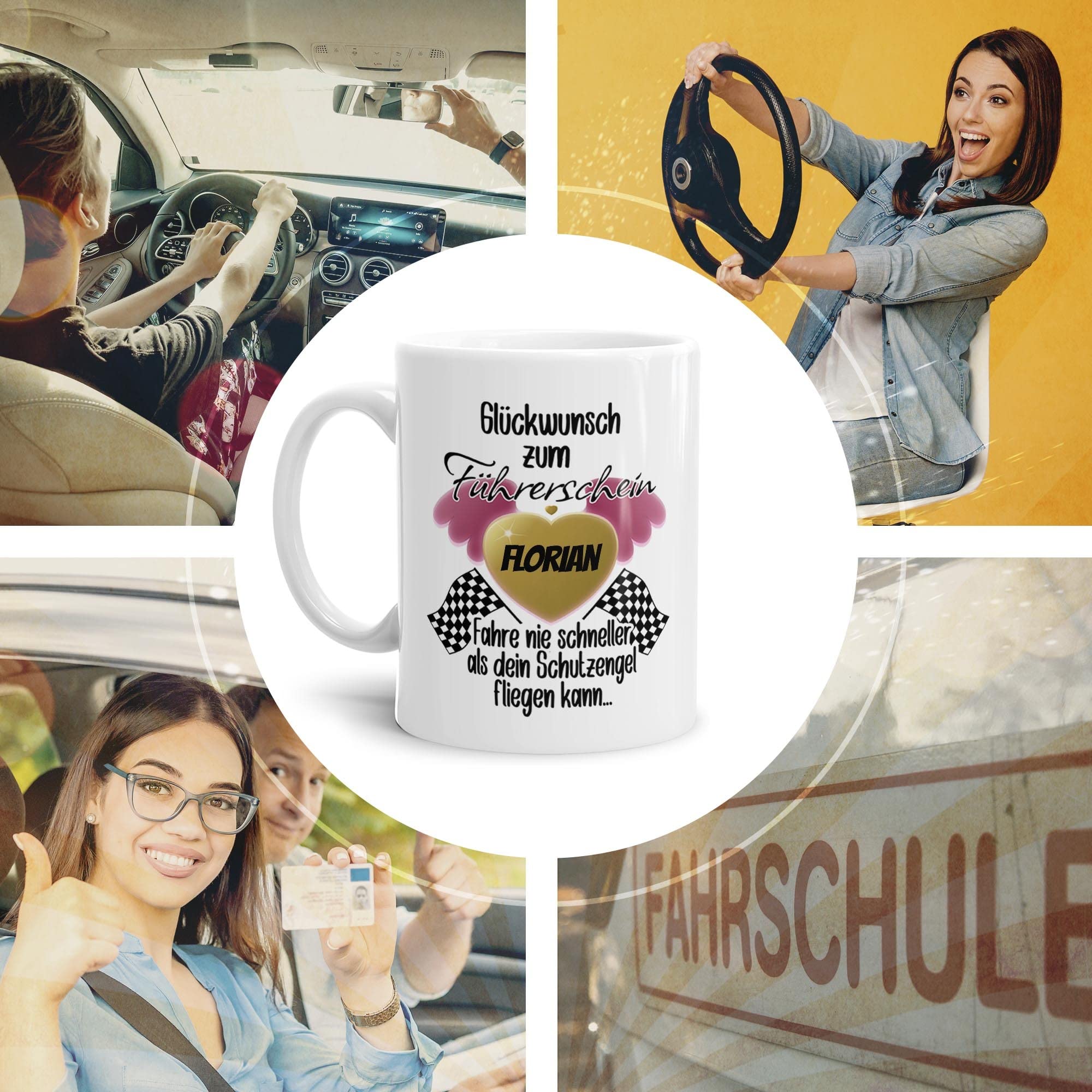 Personalisierte Fototasse 'Führerschein Bestanden' – Mit Name, Datum & Foto, Rosa