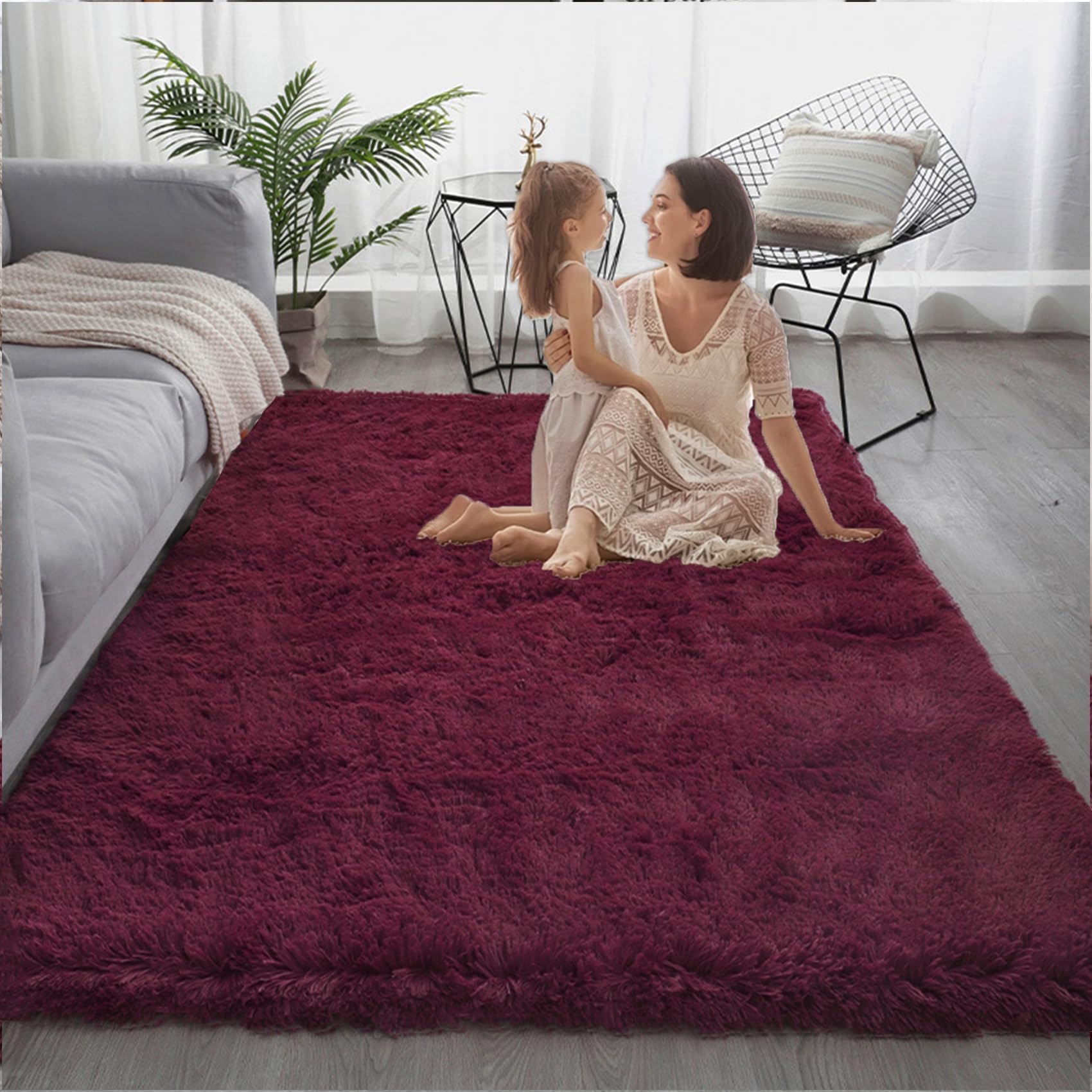 Tappeto Grande Salotto 160 x 300 cm, Facile da Pulire, Assorbente Alta Densità di Pelo, Varie Misure e Colori, Camera da Letto Pelo Lungo Morbido, Weinrot