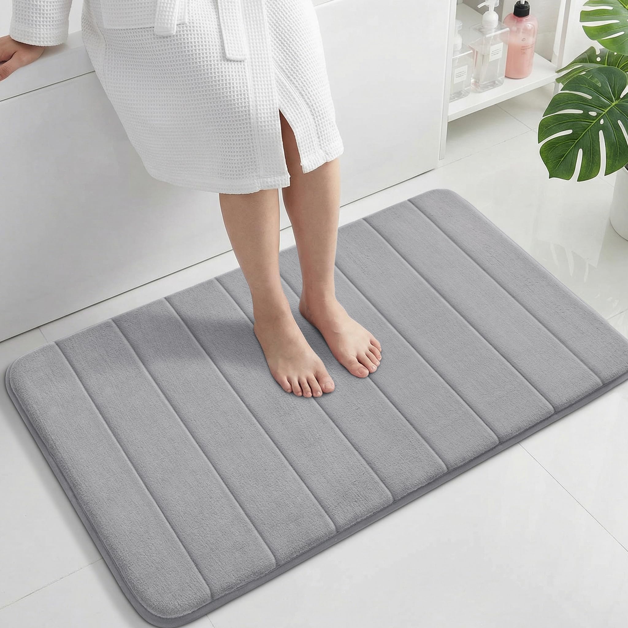 Yimobra Large Bath Mat 36"x24", Super Soft Quick Dry Memory Foam Bathroom Rug, Water Absorbent, Non Slip Backing Machine Washable for Tub Shower, Thick Comfort Support, Gray