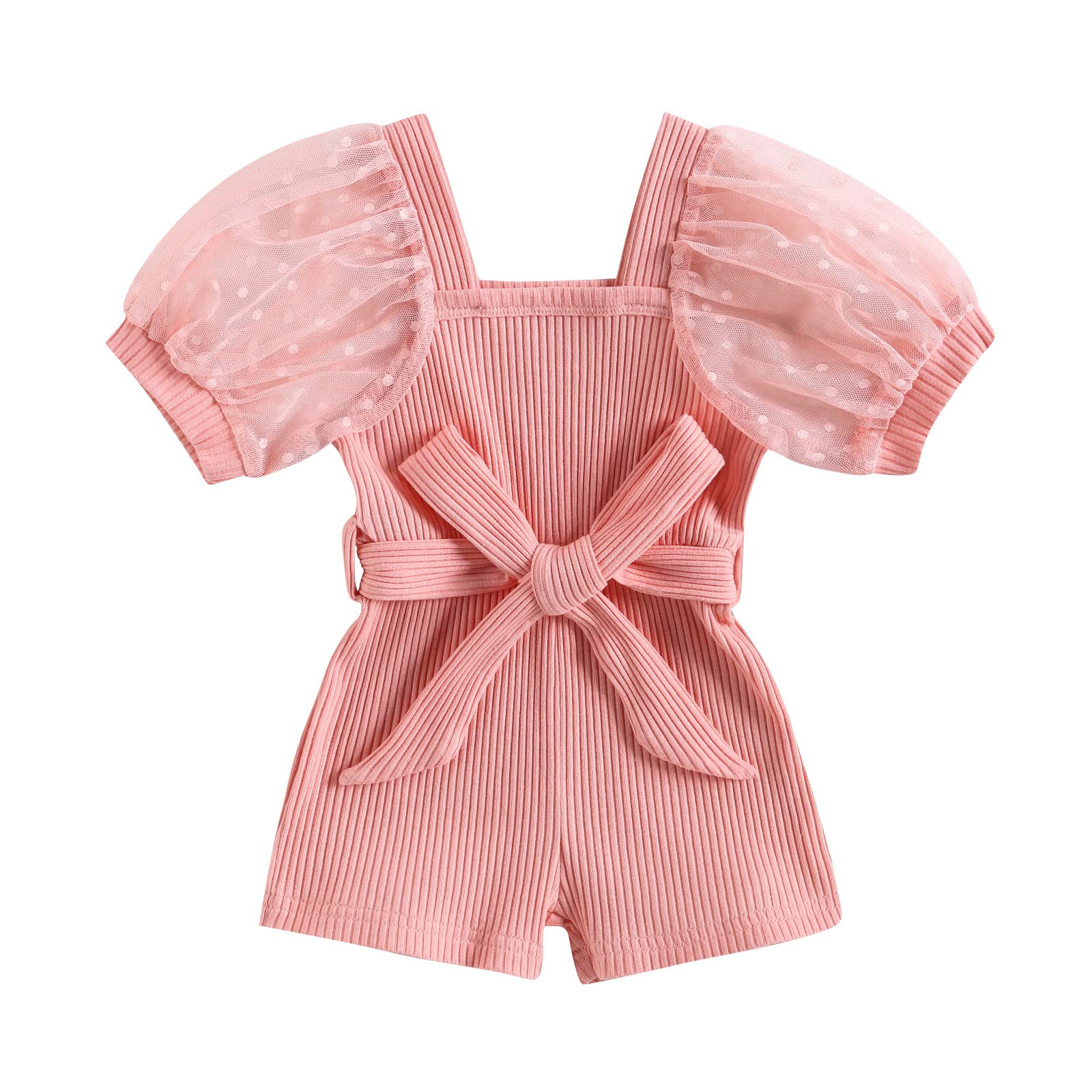Ynibbim Toddler Girl Clothes Lace Puff Sleeve Romper Summer Baby Girl Jumpsuits Shorts Overall (Pink, 2-3T)