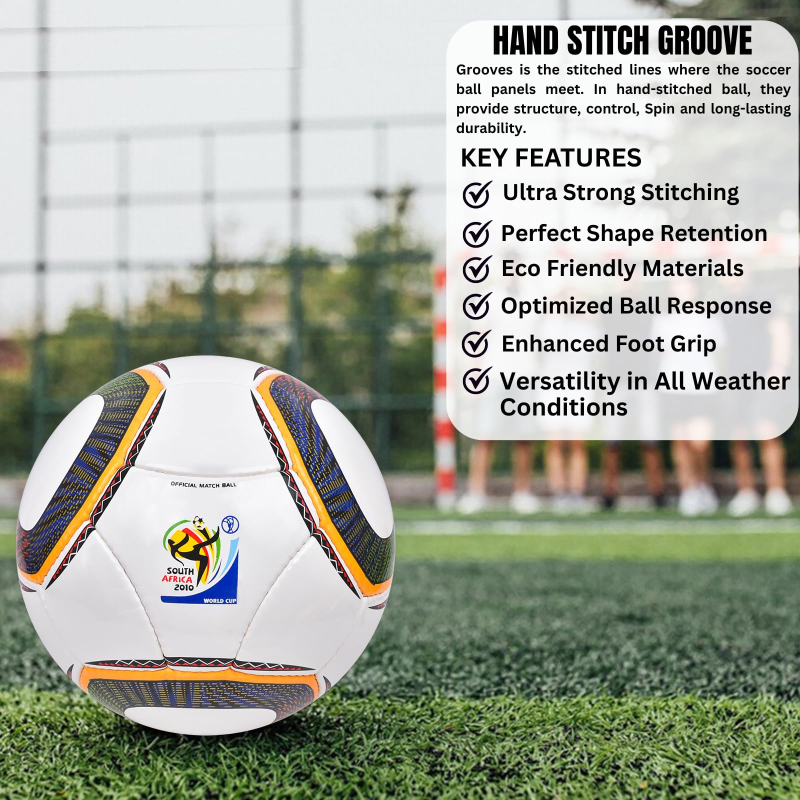 World Cup 2010 South Africa Final Match Replica Soccer Ball, Hand Stitched Official Size 5 Rexine Material Football, Vintage Collectible Gift for Fans, Training & Display, White Color - 3