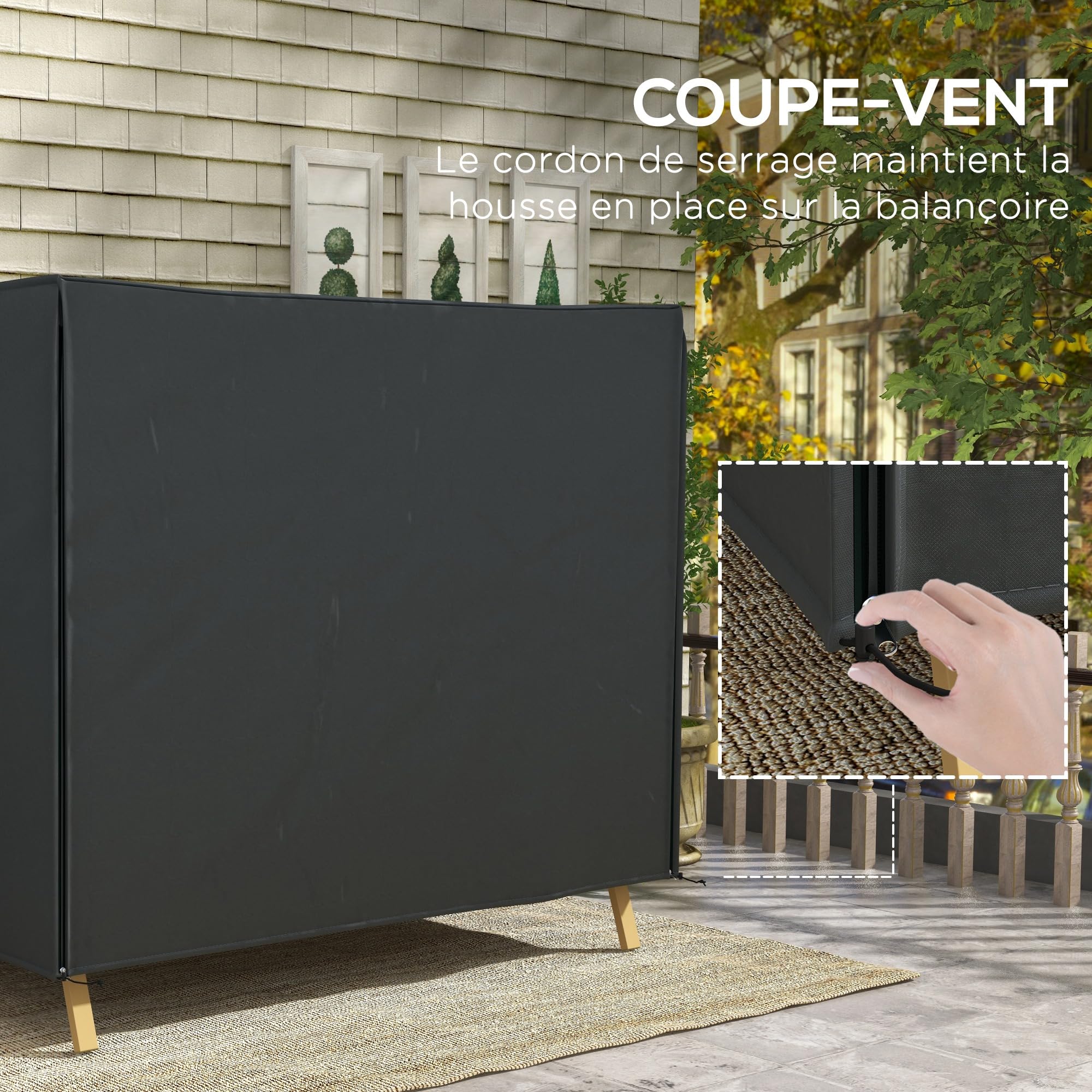 Outsunny Housse de Protection Balancelle 3 Places 2,20 x 1,25 x 1,72 m Noir | Bâche Étanche Et Anti-UV 420D, Fermeture Éclair, PE