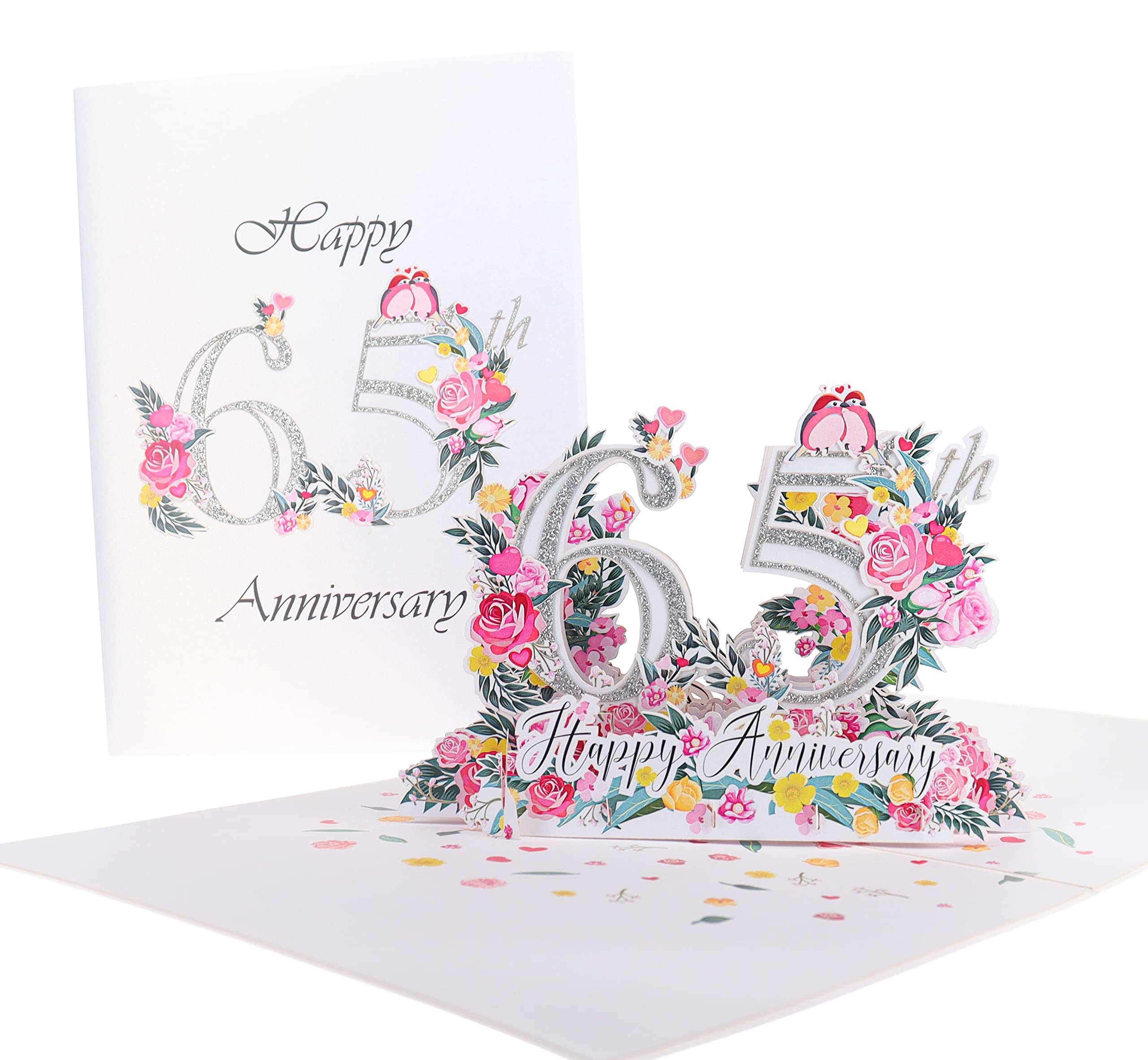 iGifts And Cards Tarjeta de felicitación 3D desplegable con texto en inglés "Happy 65th Milestone Anniversary", perfecta para parejas, bodas elegantes, matrimonio, romántico, estar juntos,