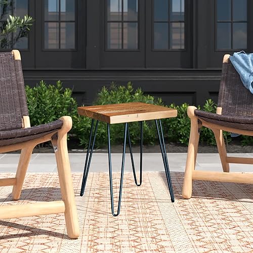 Miniatura 7 de Mesa auxiliar cuadrada de madera recuperada de 15 x 15 x 20 pulgadas de alto, mesas auxiliares de café vintage, soportes rústicos para plantas, sala