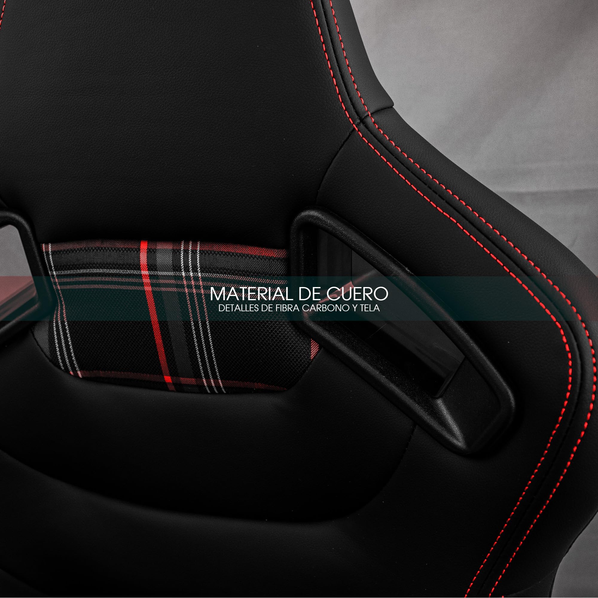 M MODAUTO Semibaquet S.E-S.C Cuero Negro/Paches De Tela/Detalles de Fibra Carbono,Semibaquet Deportivo,Adaptable para Coches,Ríeles Incluidos.N512L
