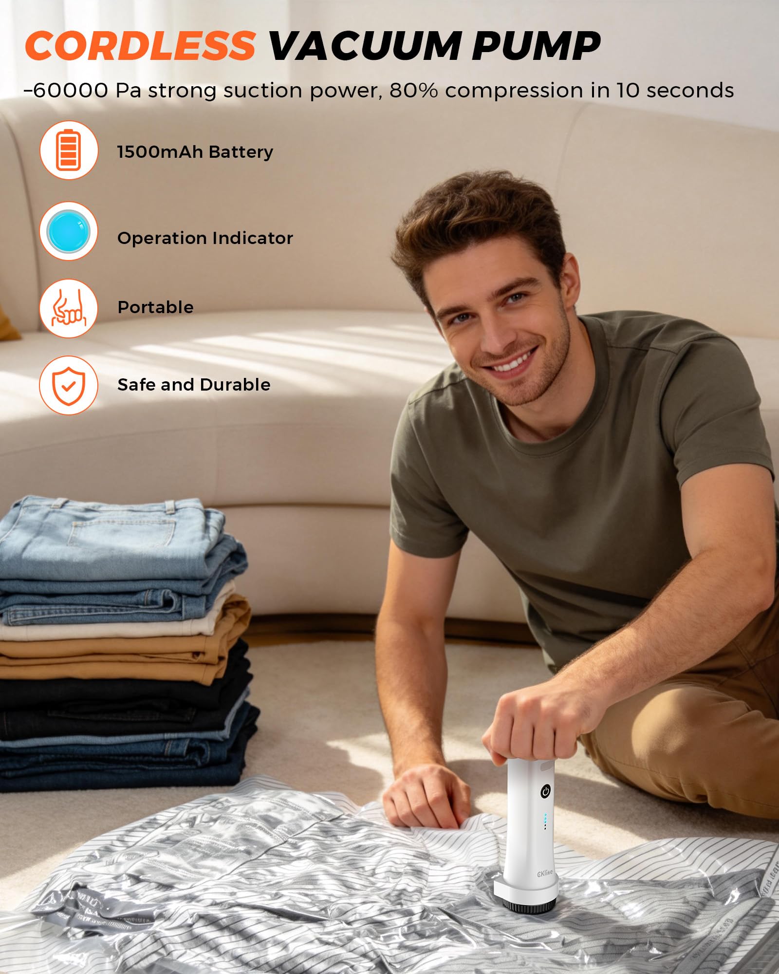 ANBIUX Lot de 15 sacs de rangement sous vide pour voyageurs, économiseur d'espace pour vêtements avec pompe électrique et balance à bagages, organisez et rangez facilement