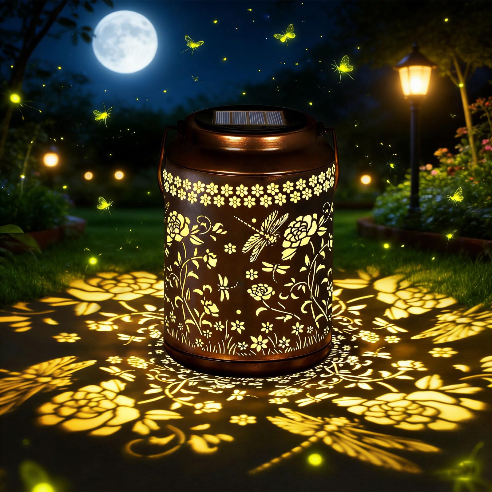 Solar Lantern for Outside, Garden Outdoor Lantern Ornaments, Waterproof Dragonfly Decorative Light, Metal Hanging Solar Lights, Lanterns for Outside Yard, Patio, Backyard, Farm, Gifts for Women Mum