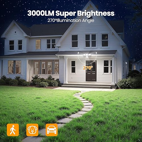 Miniatura 2 de Onforu Luces solares para exteriores, 3000 lúmenes, 4 cabezales, sensor de movimiento, luces para exteriores, control remoto, 3 modos, luces solares