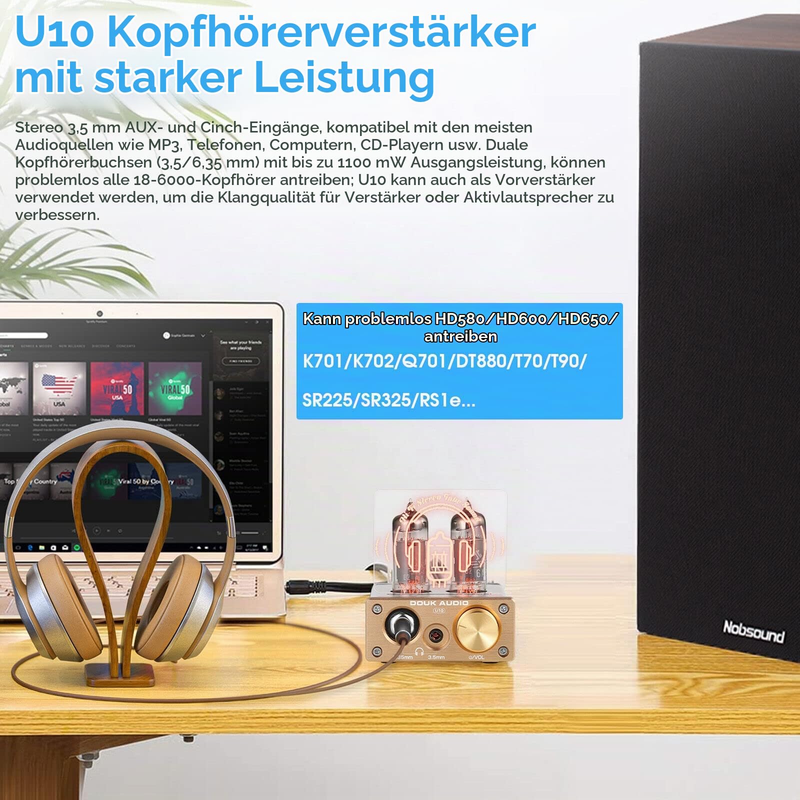 Douk Audio U10 Mini Röhren Kopfhörerverstärker HiFi Tube Headphone Amplifier Stereo Vorverstärker für Heimlautsprecher