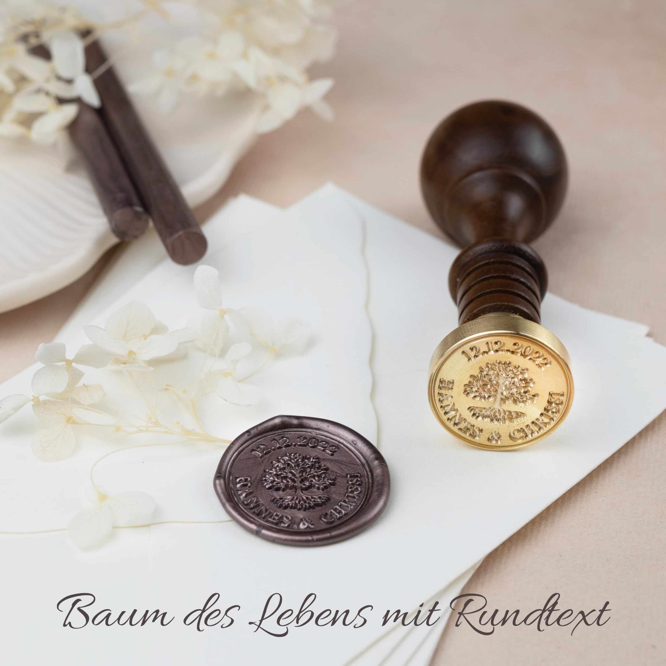 Siegelset gravurART Siegelstempel personalisiert Tree of Life Text - Persönliche Siegel Einladungen Save the Date Wachssiegel