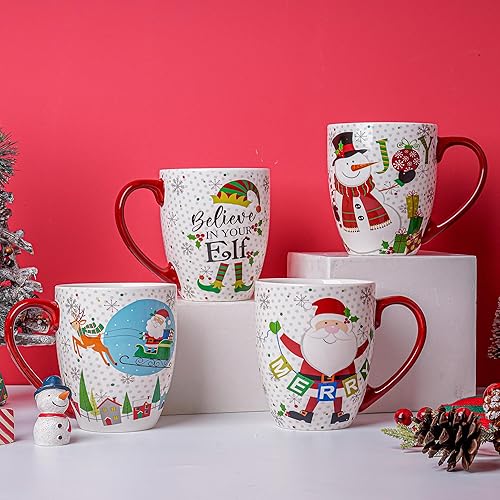 Miniatura 2 de DUSVALLY Tazas de café y tazas de té de Navidad, cerámica, 18 onzas, juego de 4