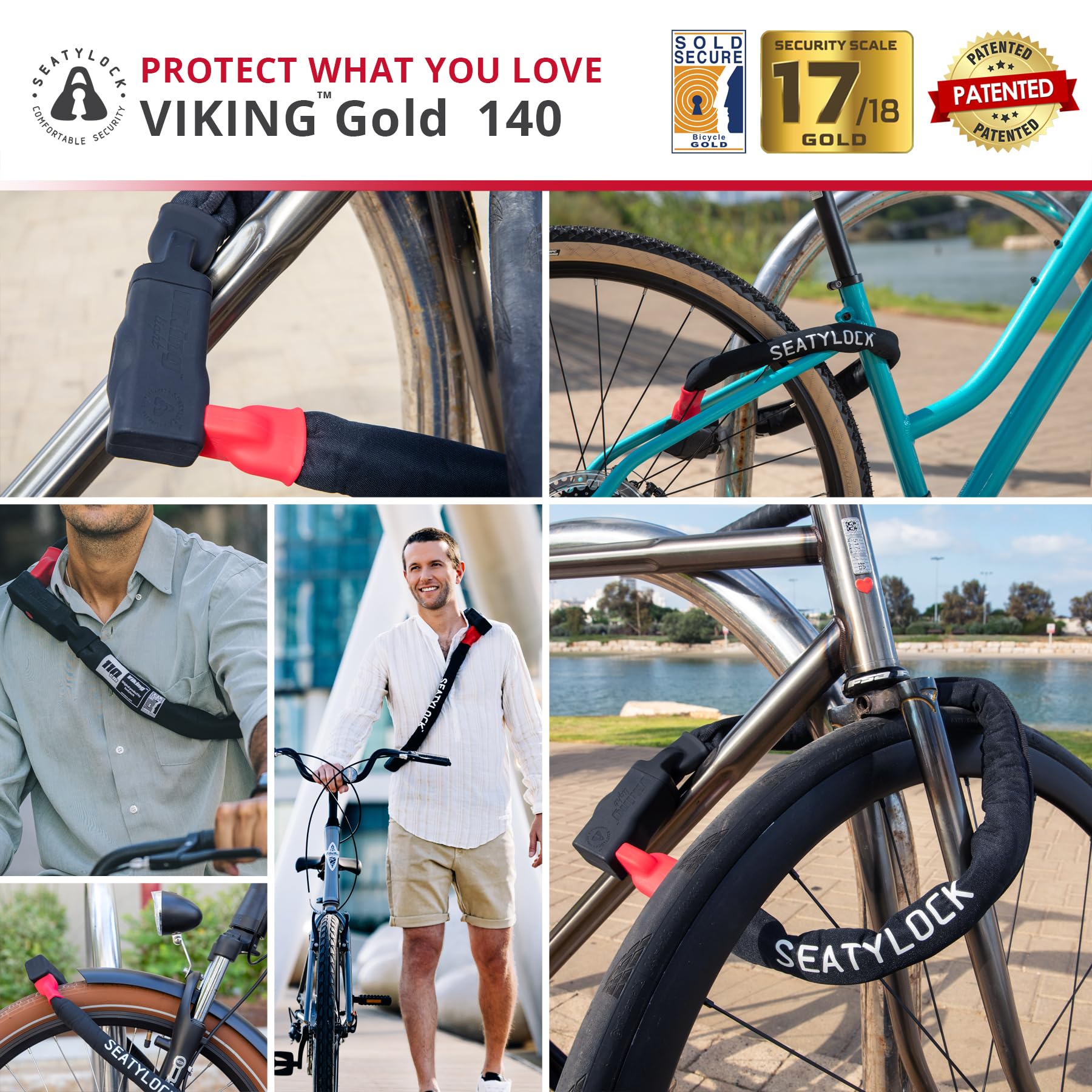Seatylock Viking - Lucchetto a catena per bicicletta con chiave - Magnetico brevettato con classificazione Sold Secure - Resistente antifurto Heavy Duty - Lucchetto intelligente ultra sicuro per