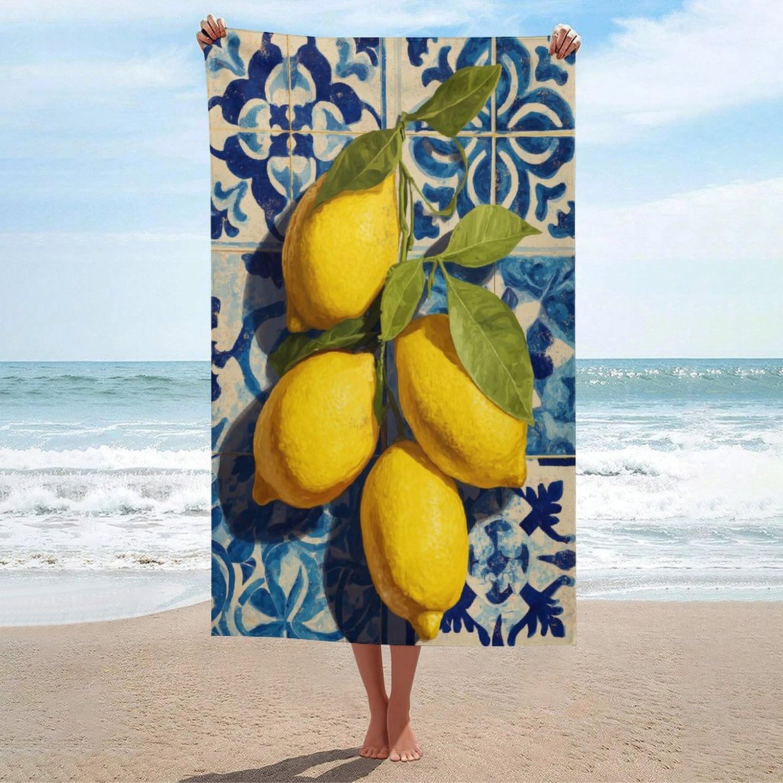 LSRCPD Retro Vintage Bright Yellow Lemons Beach Towel Sand Free Microfiber Large Shower Towels Multipurpose Absorbent for Bathroom Pool 130x80 CM