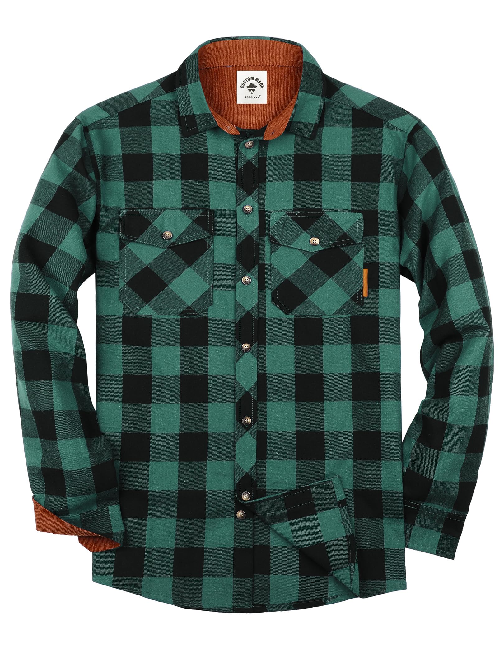 TARAINYA Camisa Franela Hombre Cuadros Algodón Manga Larga Regular Fit con Bolsillo