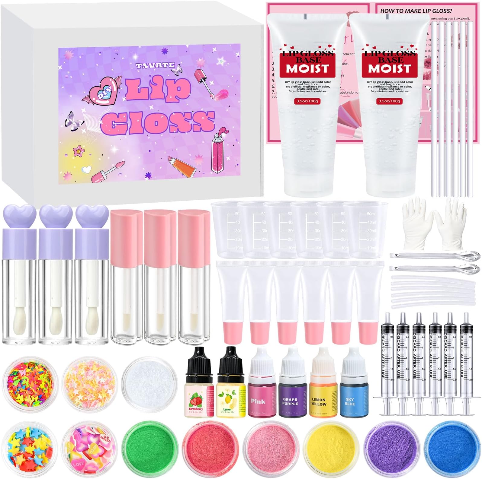 Lip Gloss Making Kit- Make Your Own Lip Gloss Kit, 55PCS DIY Lip Gloss Making Supplies, Moisturizing Glitter Lipgloss Making Kits, Lipgloss Sets for Girls Tween Girls Trendy Stuff Women