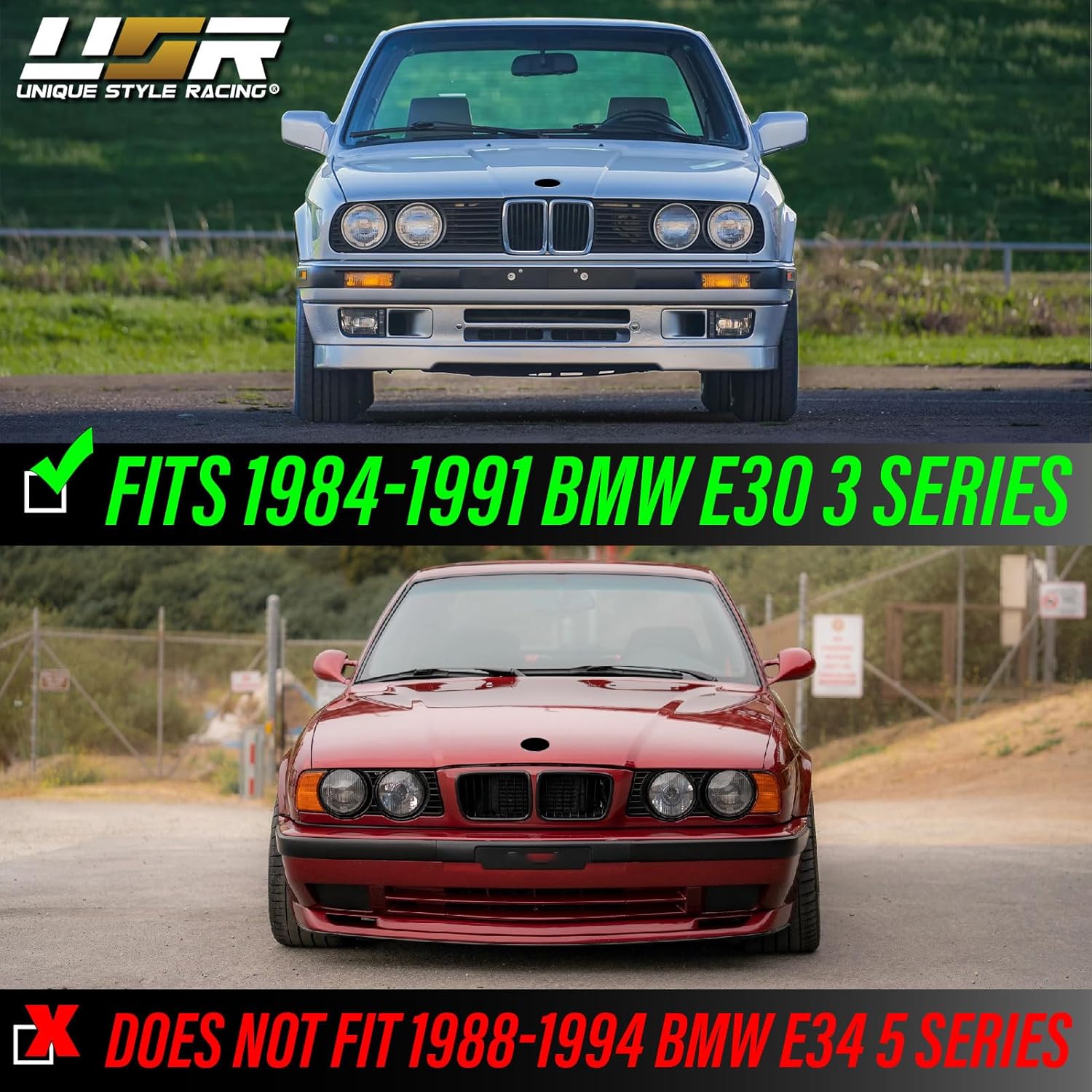 USR DEPO 84-91 E30 3 Series WITH LED UPGRADES - Euro Smiley Projector Glass Lens Headlight Assembly (Left + Right) Compatible with 1984-1991 BMW E30 3-Series including M3 (w/LEDs + Wiring, PlugnPlay)