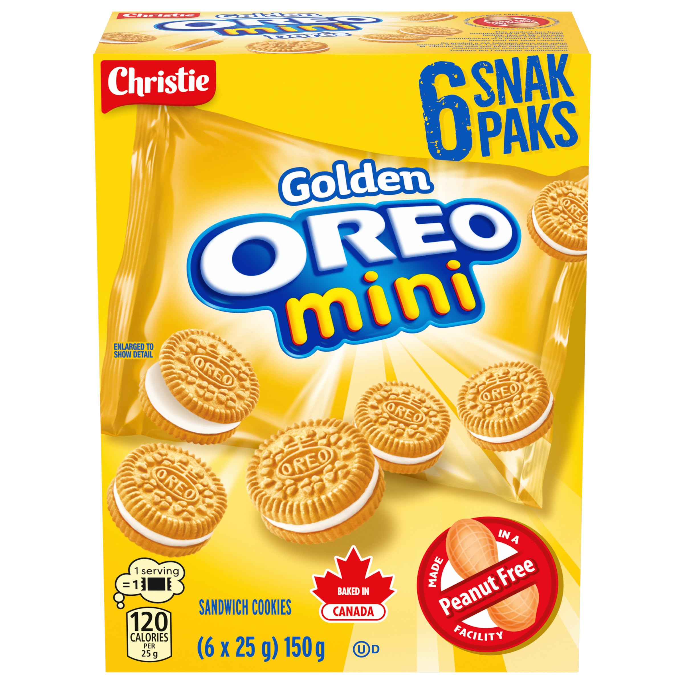 OREO, Mini Golden Cookies, Made in a Peanut-Free Facility, Individually Wrapped, Snack Pack, School Snacks, 150 g (6 Pouches), Baked in Canada - 2