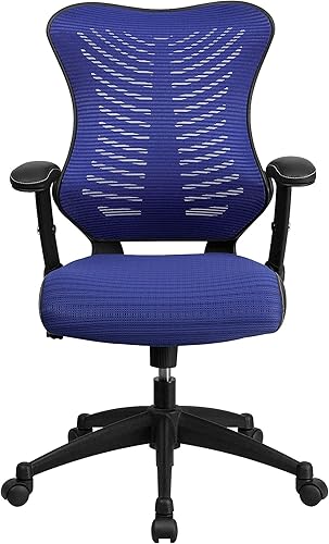 Flash Furniture Kale Silla de oficina ergonómica giratoria ejecutiva de malla azul con brazos ajustables