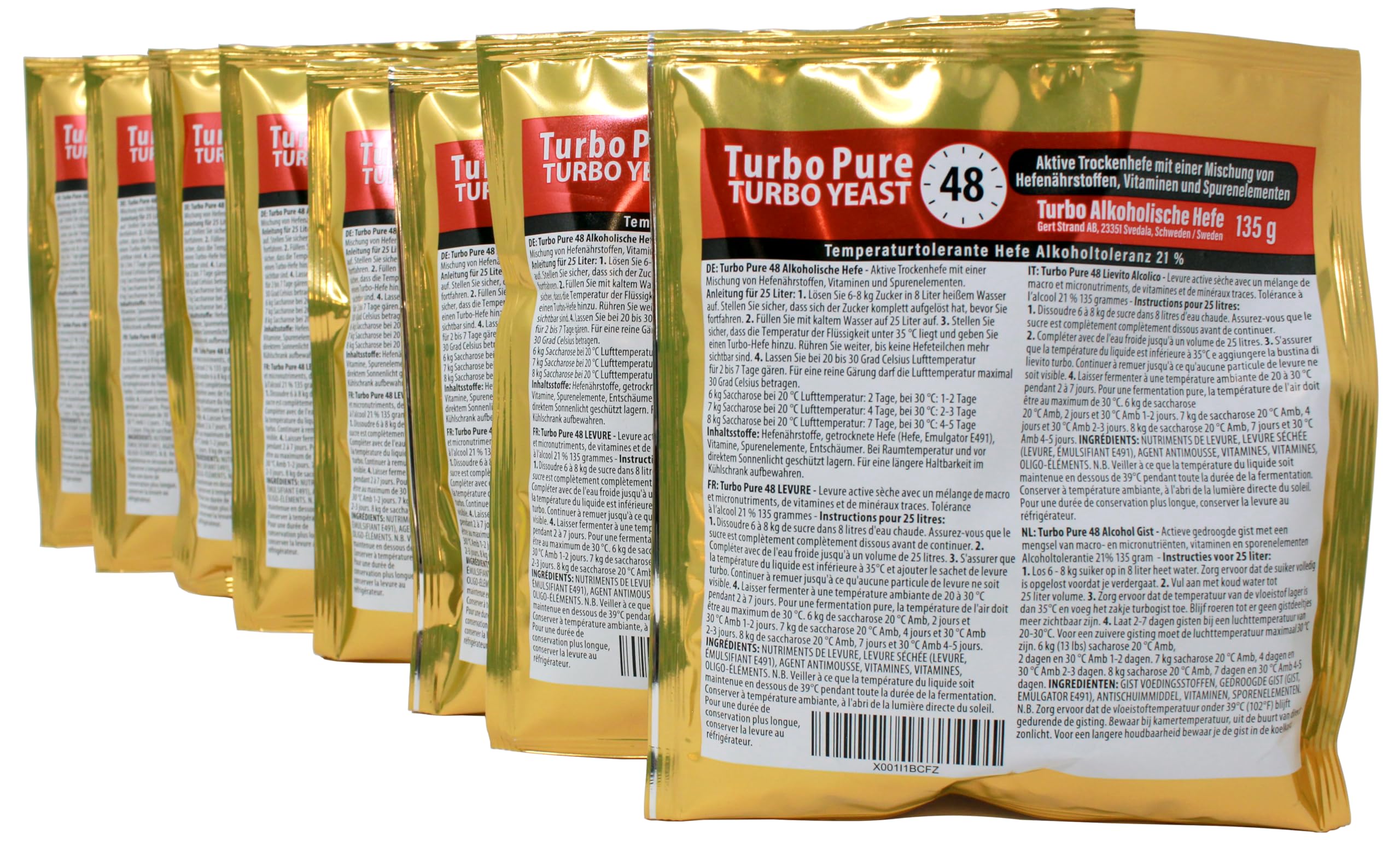 Prestige 48 h Turbo Pure Alkoholhefe 18%, 8er-Pack | edle Turbohefe | Gärhefe | Allzweckhefe für Heimbrauerei | Brauereihefe | Herstellung von hochprozentigem Alkohol