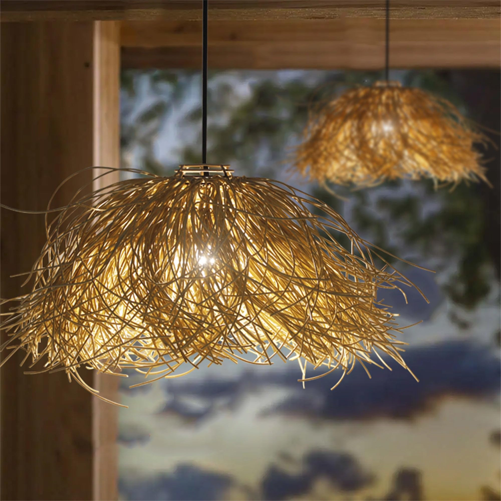 Hippe hanglamp gemaakt van gevlochten riet - Mariella