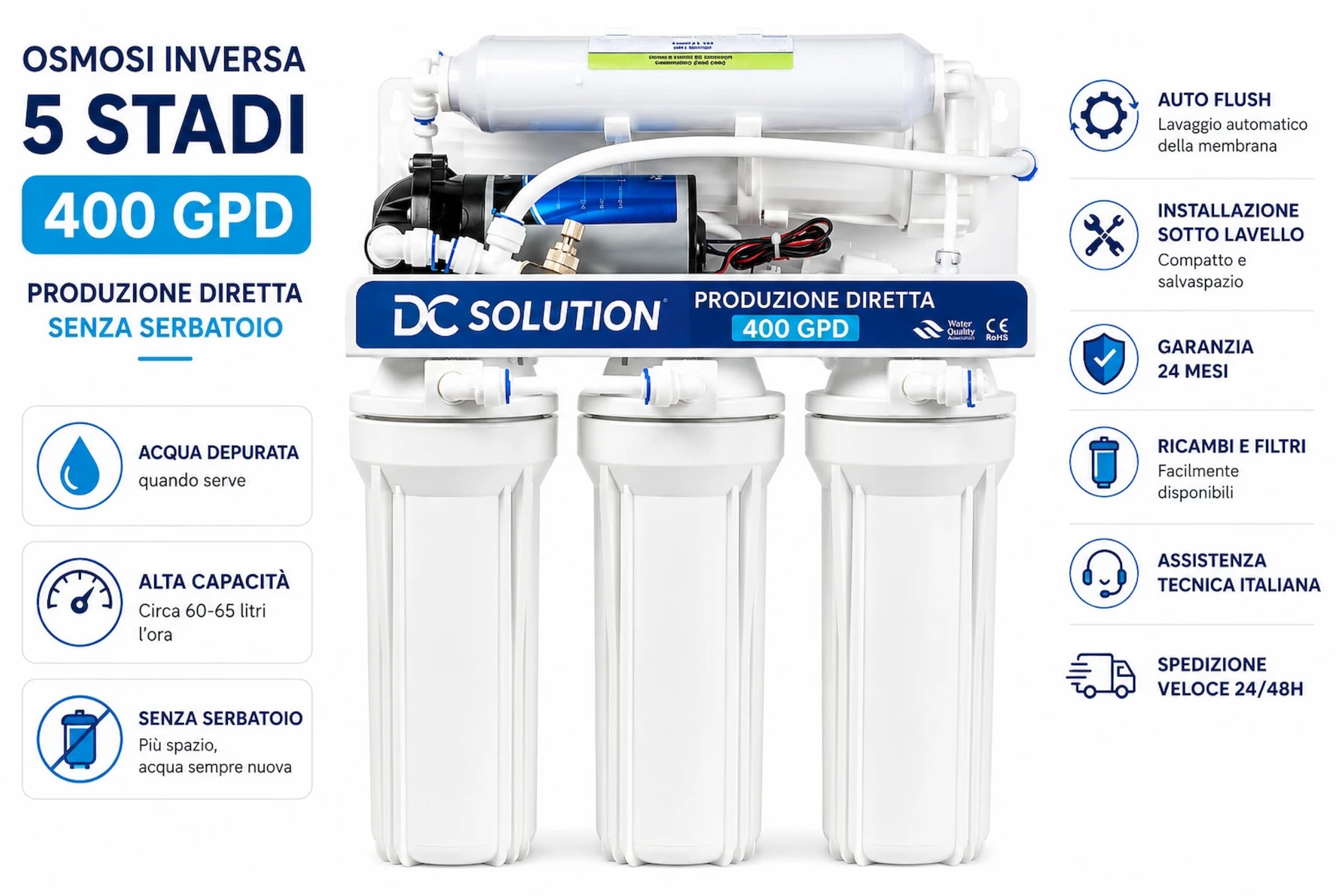 Depuratore Acqua Osmosi Inversa 400 Galloni | DC-RO4005 Purificatore domestico filtro acqua potabile dal rubinetto di casa