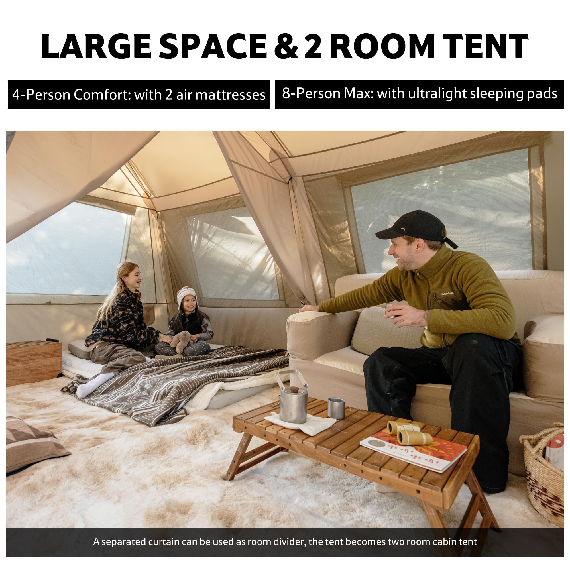 Naturehike Village Lite - Tenda da campeggio per 4 – 8 persone, con montaggio rapido, impermeabile, doppio strato, per campeggio e giardino