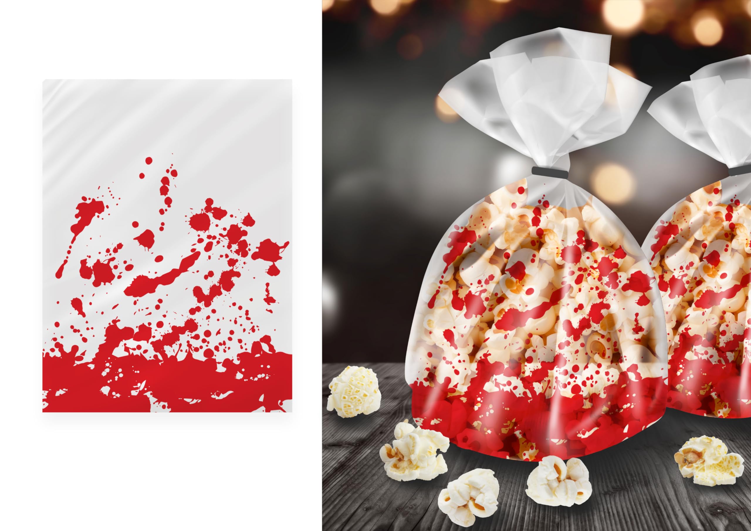FIESTAS GUIRCA | 20 Reusable Bloodied Sweet Bags (11x5.1 in) - Table Decoration for Halloween Parties and Spooky Celebrations - Ideal for Scary Events - Red