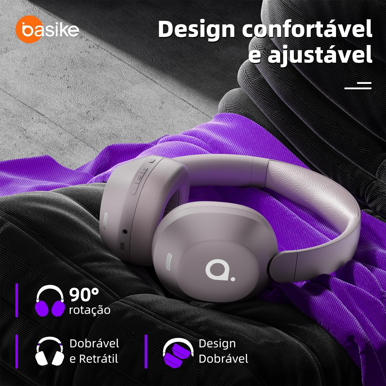 Basike Fone de Ouvido Bluetooth, ANC Cancelamento de Ruído Ativo Headphone Bluetooth 5.4 Headset com Microfone, Certificação Hi-Res Audio, 30 horas reprodução, LE15 (Rosa)