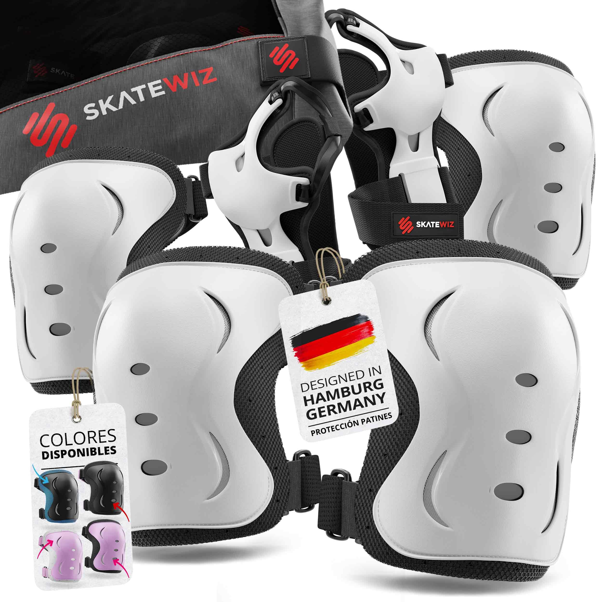 SKATEWIZ Protecciones Patines Set - Para Niño, Niña, Adolescentes y Adultos [6 piezas] con Rodilleras y Coderas Muñequeras - Protecciones Patines Niño — view 10