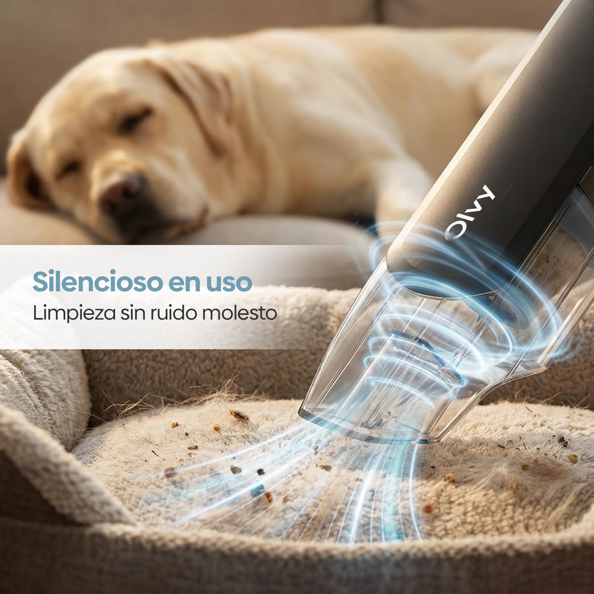 Olvy Aspiradora de Mano Inalámbrica Potente 2 Velocidades para Pelo de Mascotas, Mini Aspirador Portátil para Coche y Hogar, Autonomía Larga, Filtro HEPA Lavable, Accesorios Múltiples