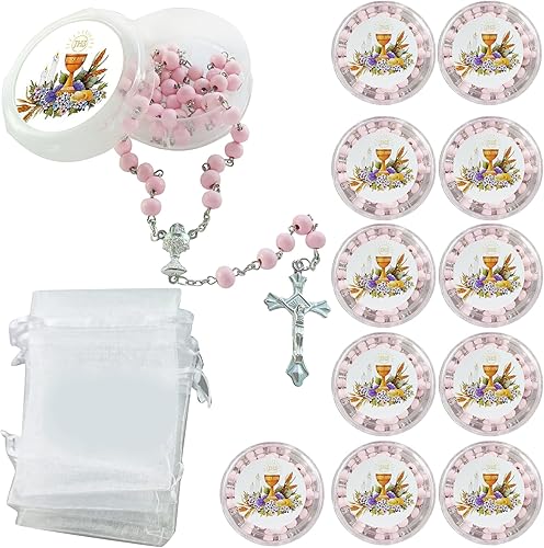 Miniatura 1 de Rosario perfumado de la Primera Comunión - 12 rosarios con caja de regalo individual y bolsa de organza.