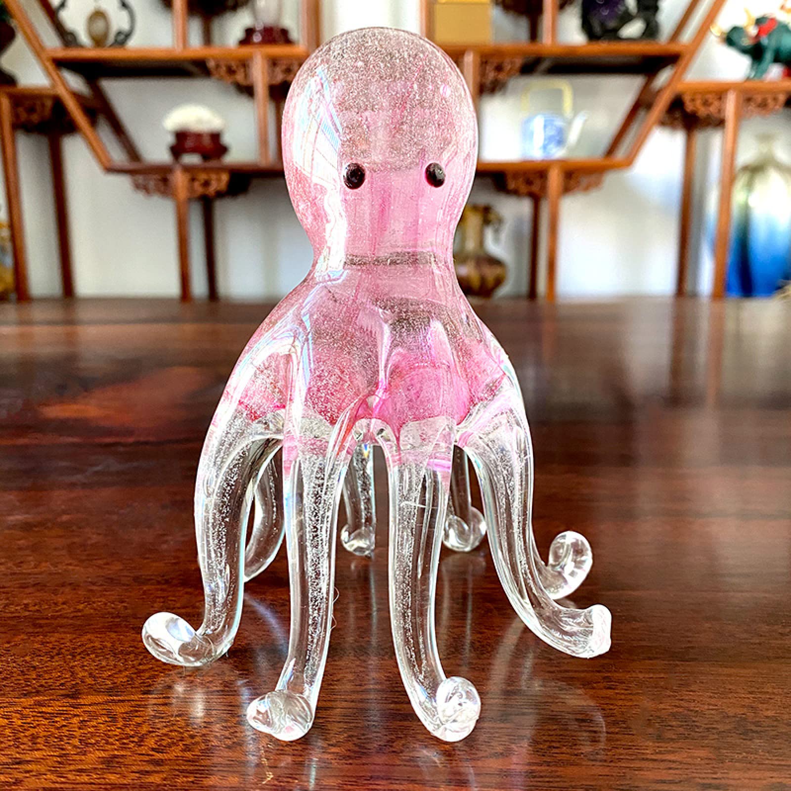 Amazon.co.jp: 色釉手作りガラスピンクタコ置物吹きガラス文鎮誕生日